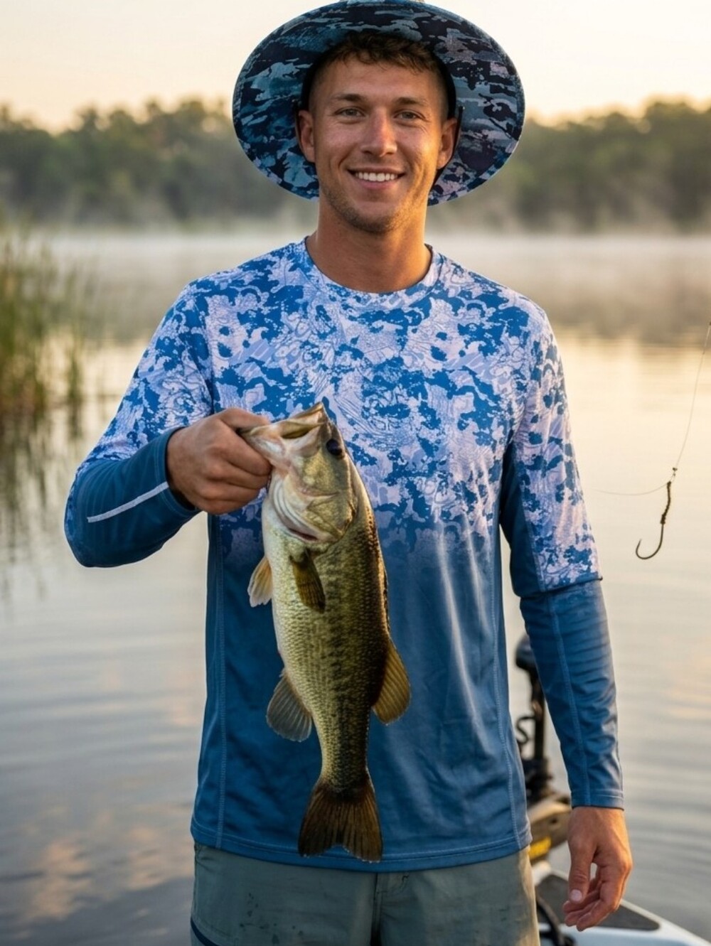 Huk Icon X Tide Change Fade long-sleeve performance fishing blue camo Sz XXL